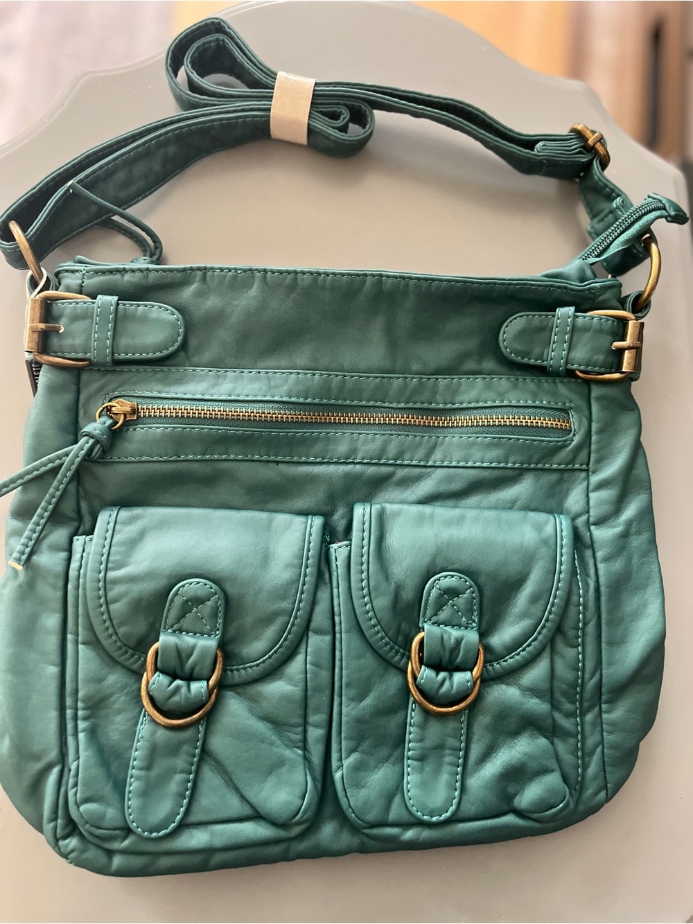 Teal Quilted Crossbody Bag with Dual Front Pockets